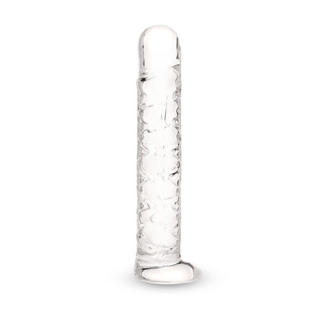 Clear Textured Glass Dildo on a white background