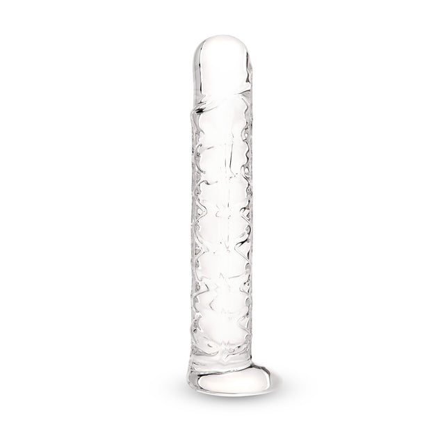 Clear Textured Glass Dildo on a white background