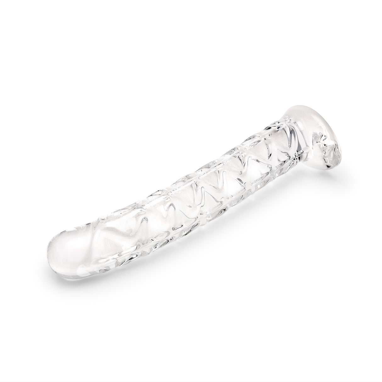 Clear Textured Glass Dildo on a white background