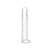 Clear glass Long Textured Glass Dildo  on a white background