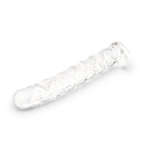 Clear glass Long Textured Glass Dildo on a white background