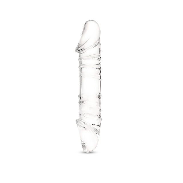 Clear Dual-Ended Glass Dildo on a white background