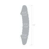 Gray measuring tool with dimensions on a white background