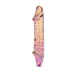 Multicolored Girthy Dual-Ended Glass Dildo featuring realistic rounded tips at both ends on a white background