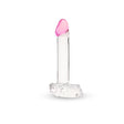 Realistic Glass Dildo with Textured Base,  Smooth Base and Pink Tip on a white background