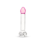 Realistic Glass Dildo with Textured Base,  Smooth Base and Pink Tip  on a white background