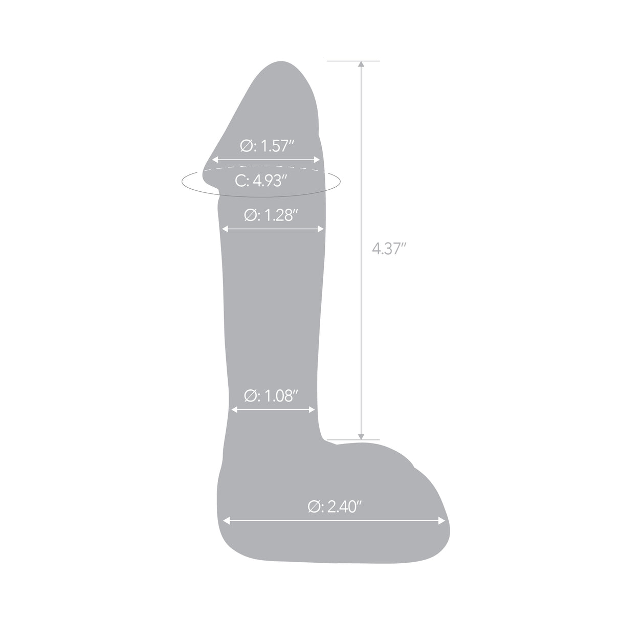 Gray measuring chart with dimensions on a white background