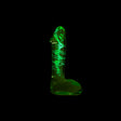 Glow-in-the-Dark lifelike Glass Dildo with swirl pattern on a black background