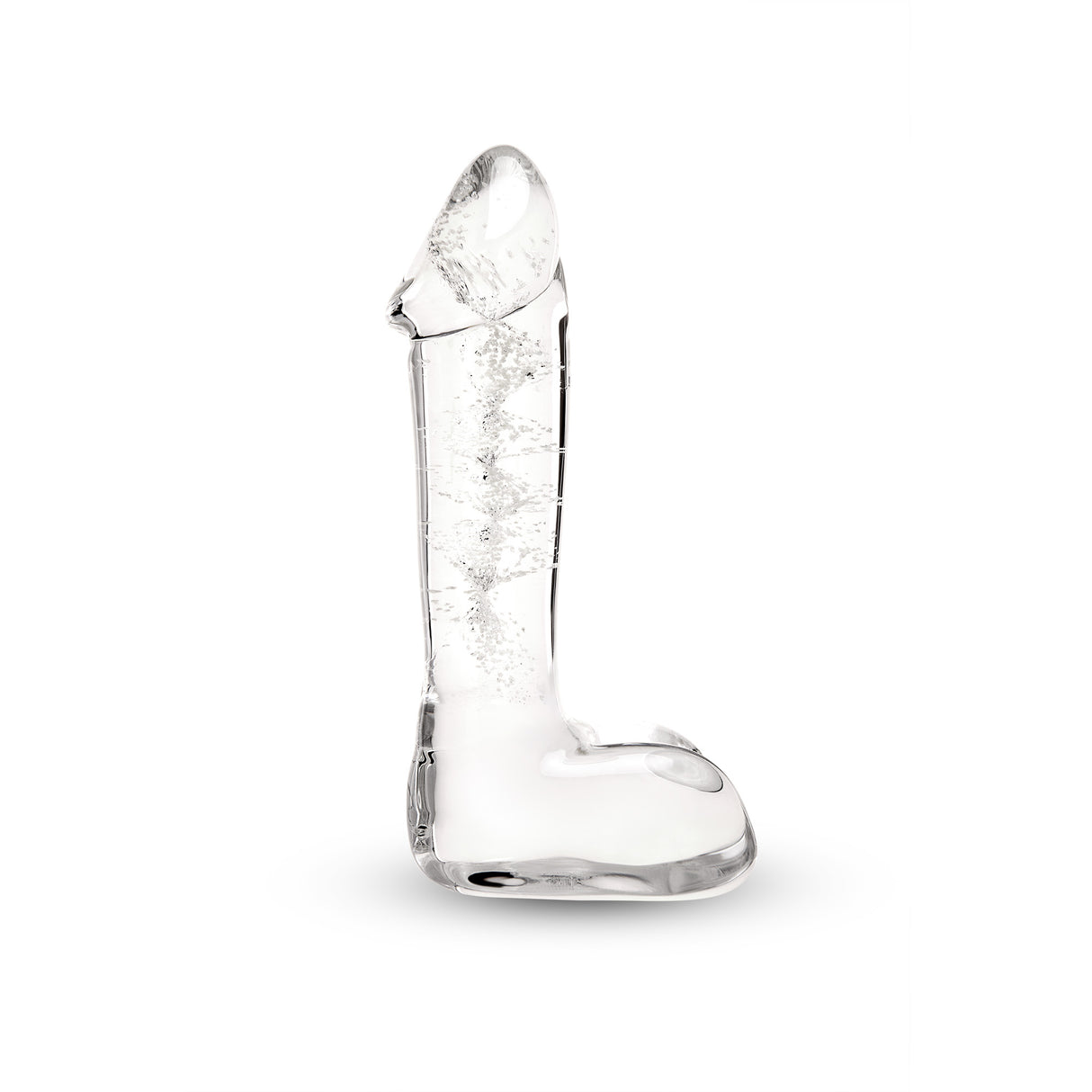 Glow-in-the-Dark lifelike Glass Dildo with swirl pattern on a white background