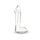 Glow-in-the-Dark lifelike Glass Dildo with swirl pattern on a white background