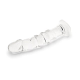 Textured Curved Glass Dildo with a realistic tip on a white background