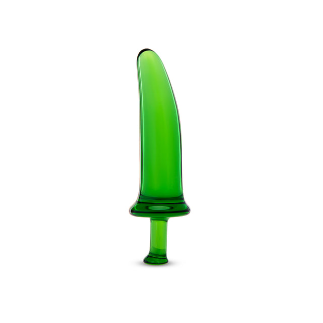 Green Jalapeño Glass Dildo on a white background