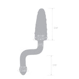 Gray silhouette of an anal toy with measurements on a white background