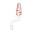 Dual-Ended Glass Anal Toy  with red and white design, teardrop shaped body with a nubbed tip on a white background