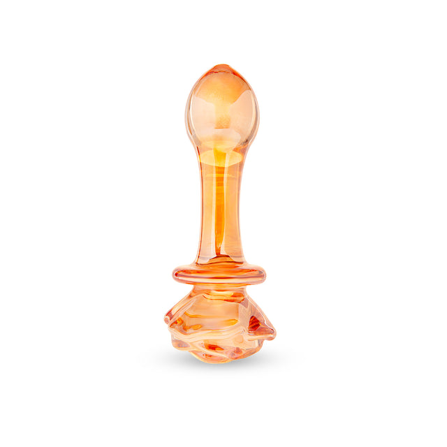 Orange teardrop shaped tip with rosebud base butt plug  on a white background
