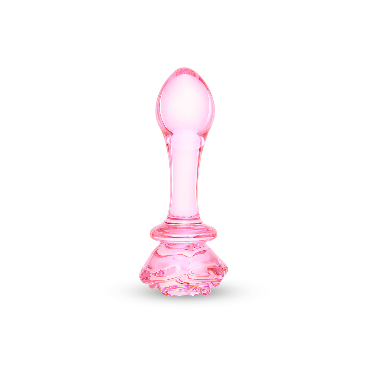 Pink Rosebud Glass Butt Plug on a white background