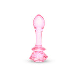 Pink Rosebud Glass Butt Plug on a white background