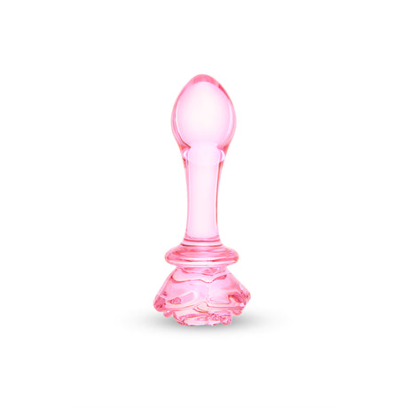 Pink Rosebud Glass Butt Plug on a white background