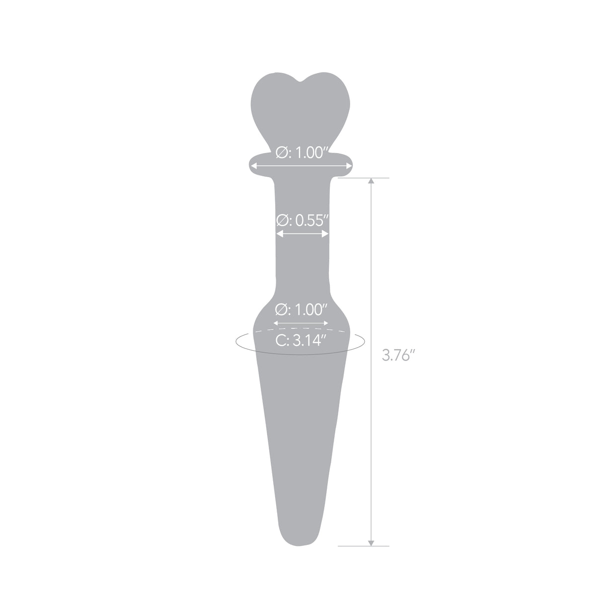 Gray silhoutte  with heart-shaped base and measurements on a white background