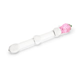 Strawberry Base Glass dildo featuring a rounded tip and a beaded mid-shaft body  on a white background