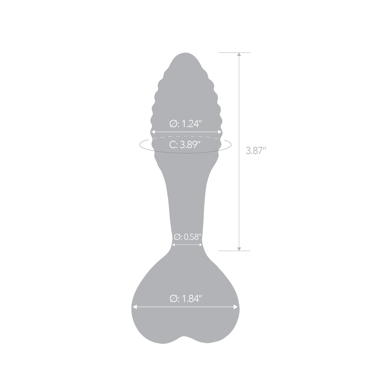 Gray silhouette of a decorative item with measurements on a white background
