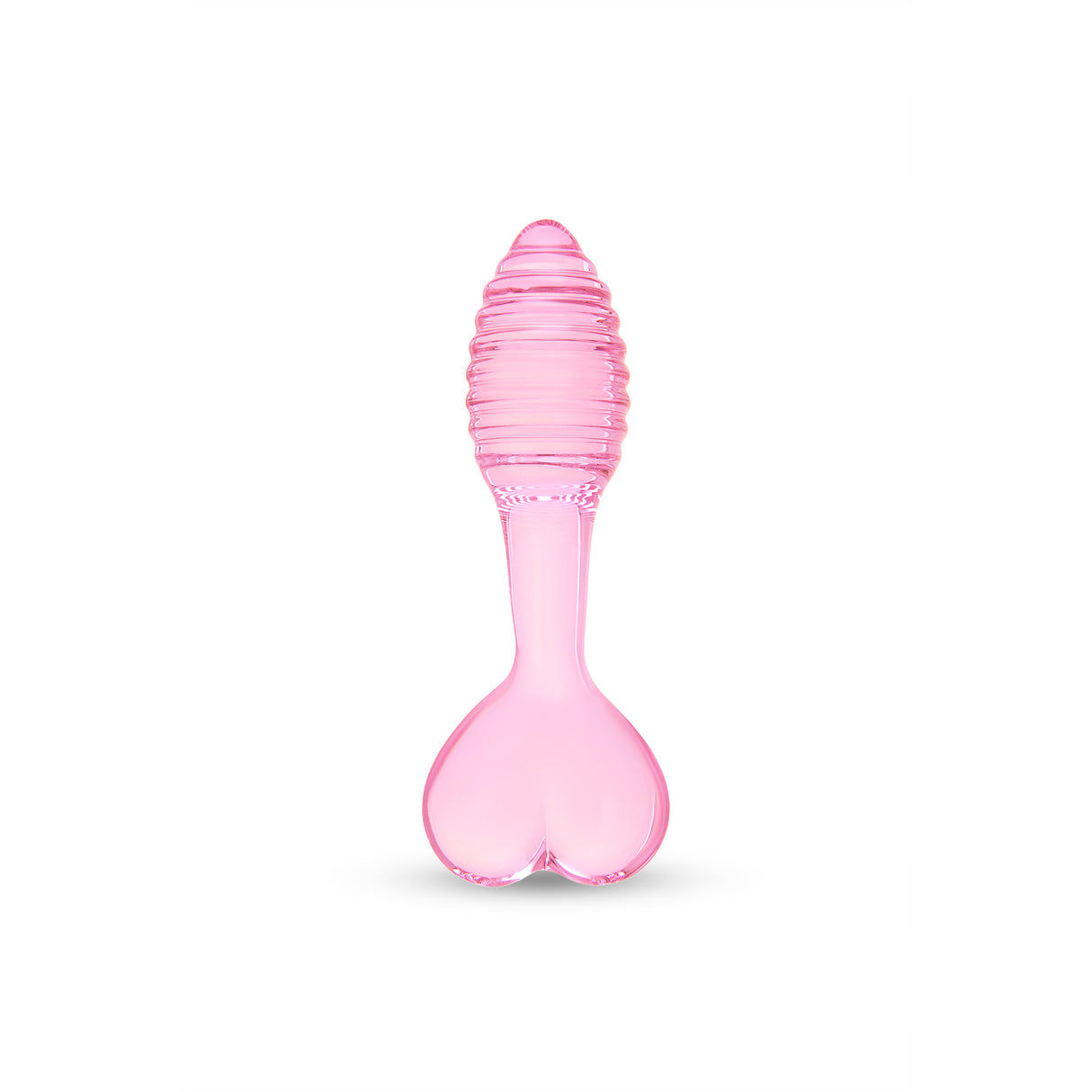 Pink Heart Base Ridged Plug featuring a tapered tip and ridget shaft on a white background