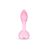 Pink Heart Base Ridged Plug featuring a tapered tip and ridget shaft on a white background