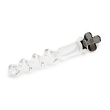 spiral glass anal plug featuring a tapered tip and black clover base t on a white background