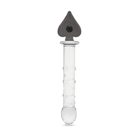 textured glass dildo with a nubbed shaft and secure spade base on a white background