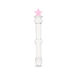 beaded glass dildo featuring a pink star base and mid-shaft bead on a white background
