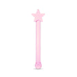 Pink glass dildo with a star-shaped base, round tip and a straight shaft on a white background