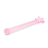Pink glass dildo with a star-shaped base, round tip and a straight shaft on a white background