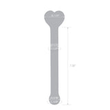 Gray silhoutte of the glass dildo with a heart base and round tip with measurements on a white background