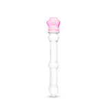 Beaded Shaft & Pink Flower Base Glass Dildo on a white background