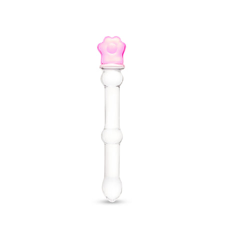 Beaded Shaft & Pink Flower Base Glass Dildo on a white background