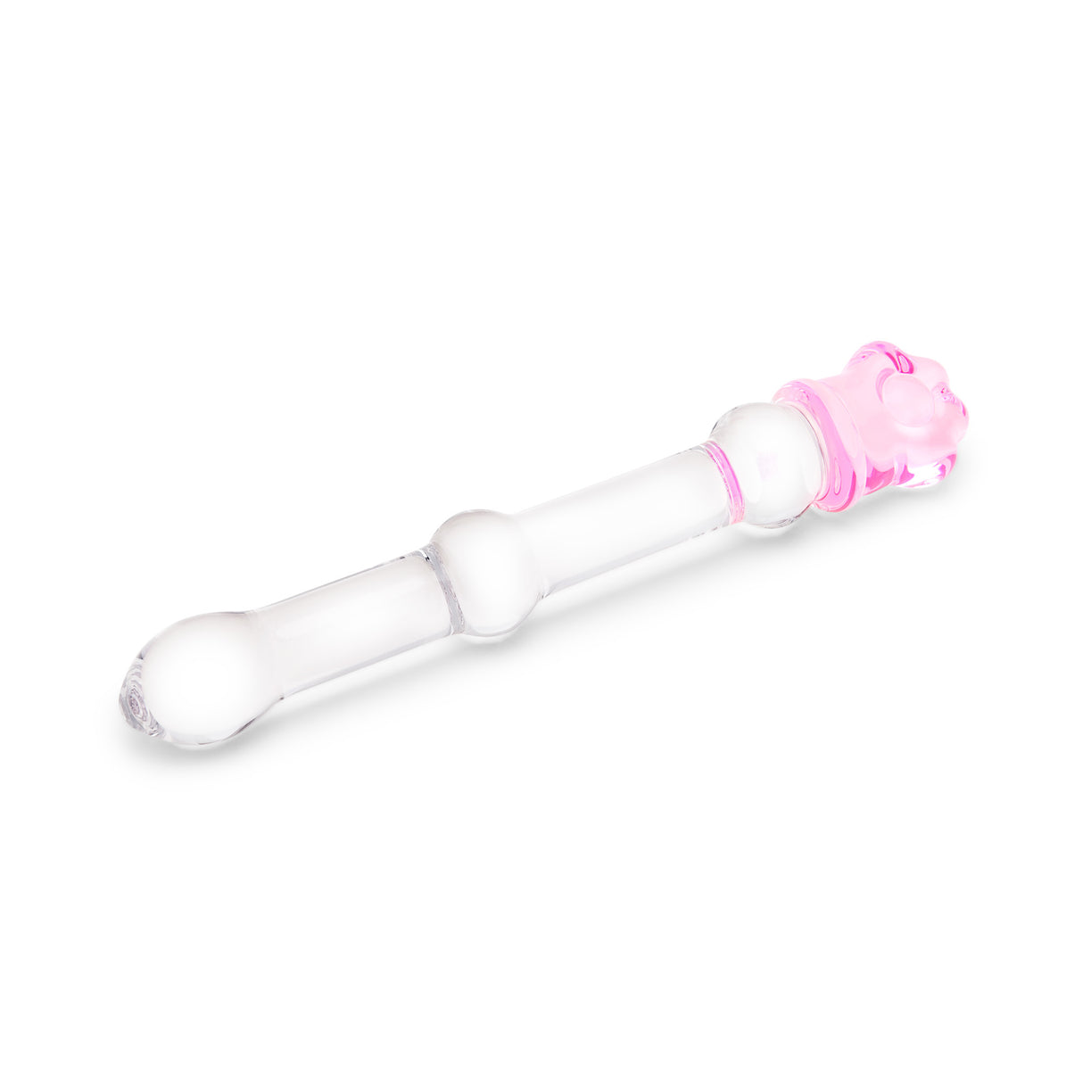 Beaded Shaft & Pink Flower Base Glass Dildo on a white background