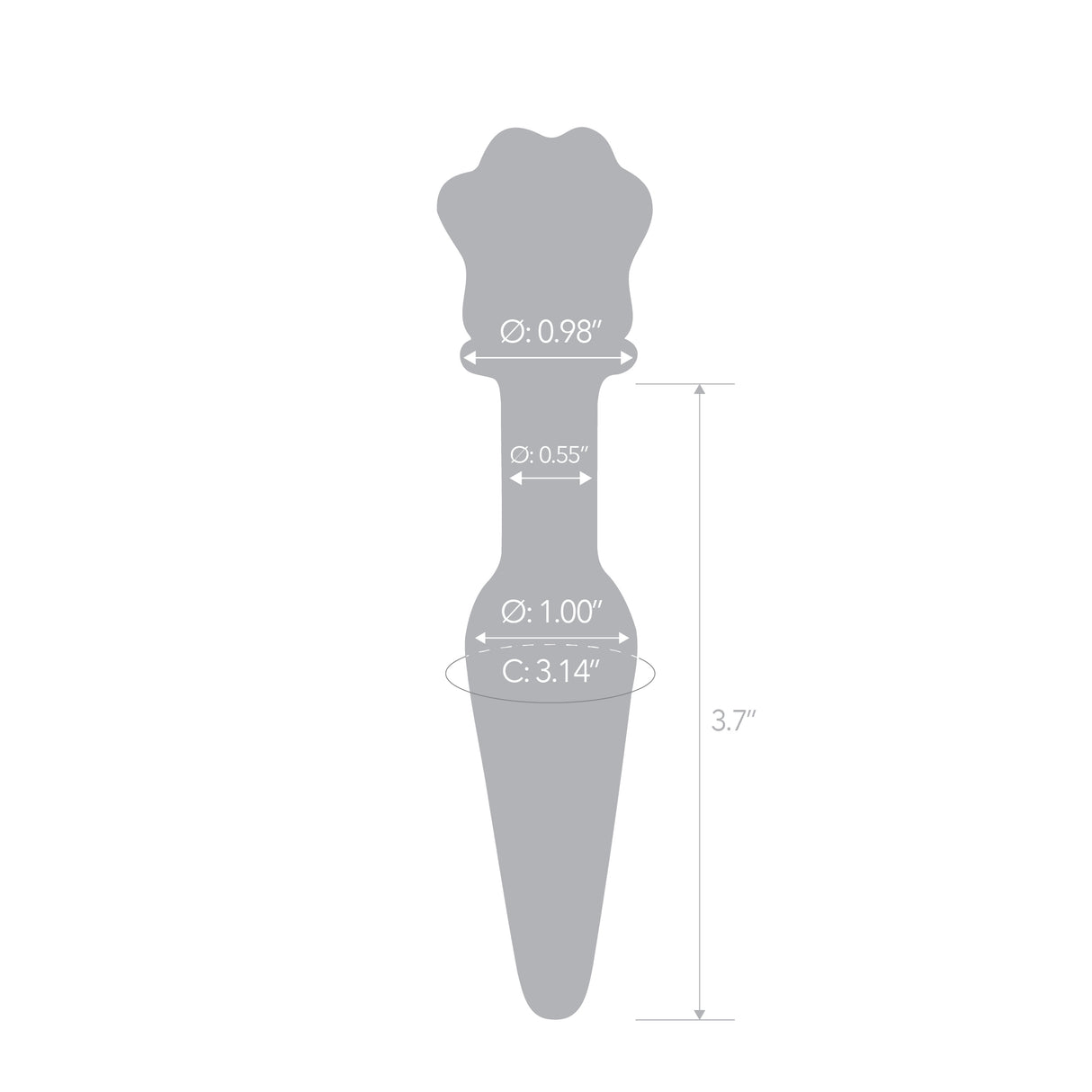 Gray silhoutte of the  item with measurements on a white background
