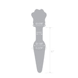 Gray silhoutte of the  item with measurements on a white background
