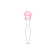 Glass anal plug with slim shaft, tapered tip, and a secure pink flower base on a white background