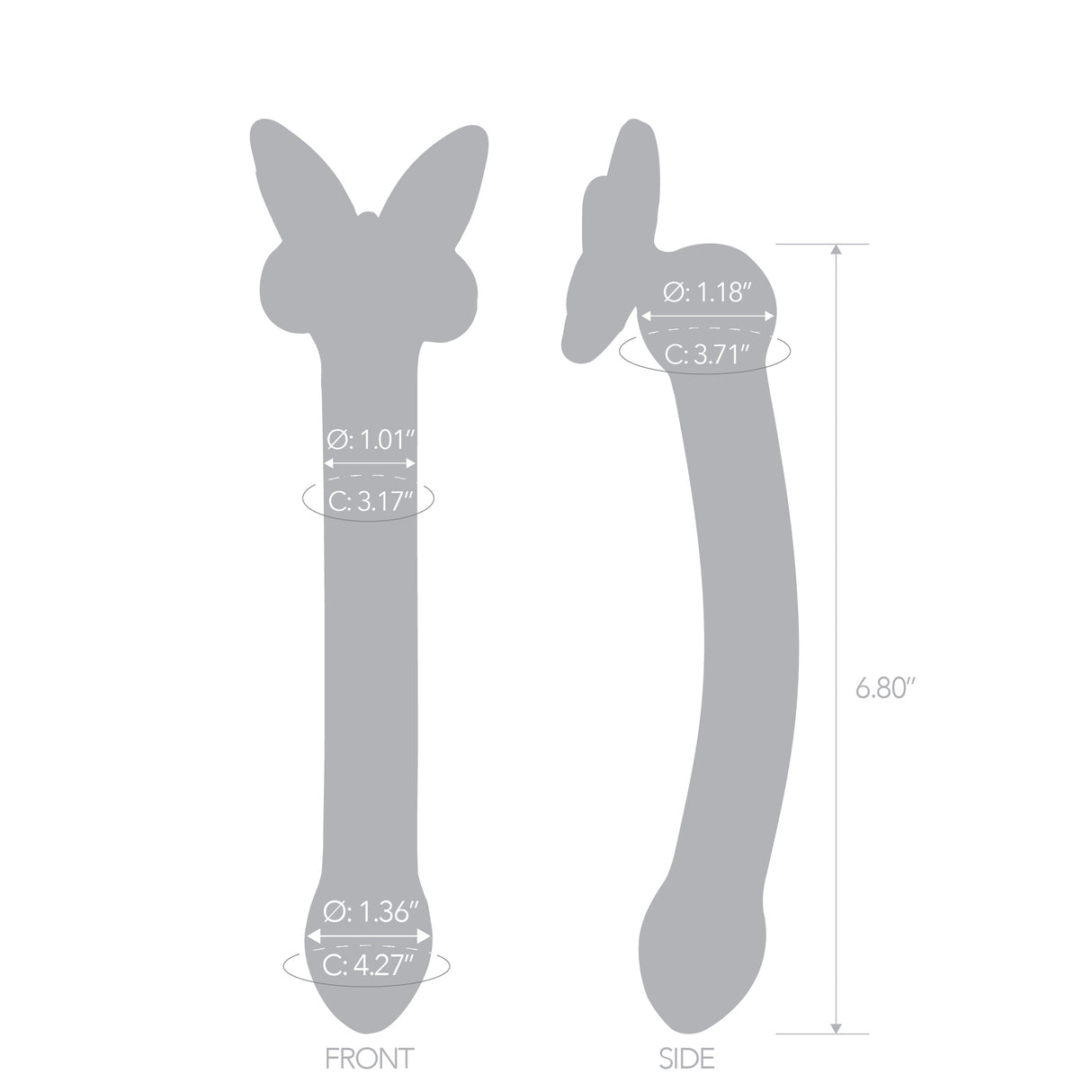 Gray silhoutte with measurements on a white background