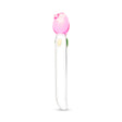 glass floral dildo—sleek shaft, tapered tip, and a secure pink tulip base on a white background