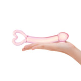 Pink Curved G-Spot Glass dildo on a white background