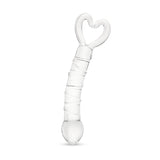 Spiraled Ridge Glass Dildo with heart-shaped base on a white background