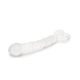 Spiraled Ridge Glass Dildo with heart-shaped base on a white background