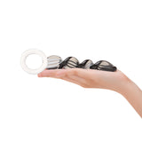 Black & White Corkscrew Dildo with finger loop base against a white background