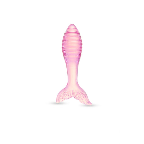 Pink Mermaid Tail - Ridged Glass Anal Plug on a white background