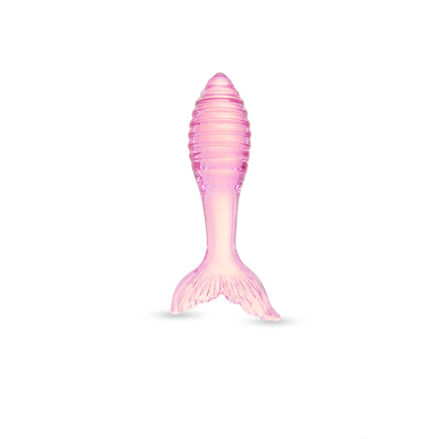 Pink Mermaid Tail - Ridged Glass Anal Plug on a white background