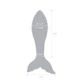 Gray silhoutte of Pink Mermaid Tail - Ridged Glass Anal Plug with measurements on a white background