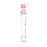 Beaded Glass Dildo with pink cat base on a white background