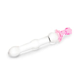 Beaded Glass Dildo with pink cat base on a white background